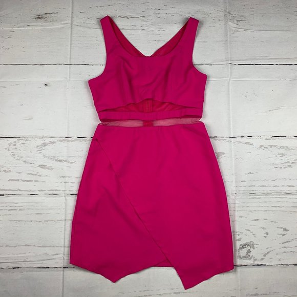 Tea & Cup womens jrs M pink sleeveless mesh waist asymmetric hem bodycon dress - Picture 1 of 7